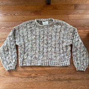 marbled pastel blue pink purple gray neutral ribbed cable knit sweater